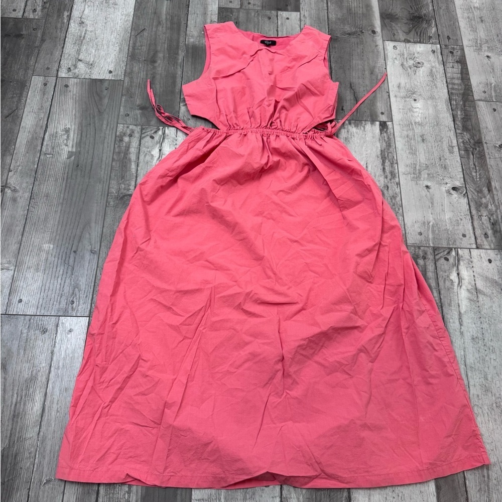 Rails Yvette Cotton Midi Dress Cinched Waist Spiced Coral Side Cutout Medium - Picture 4 of 12